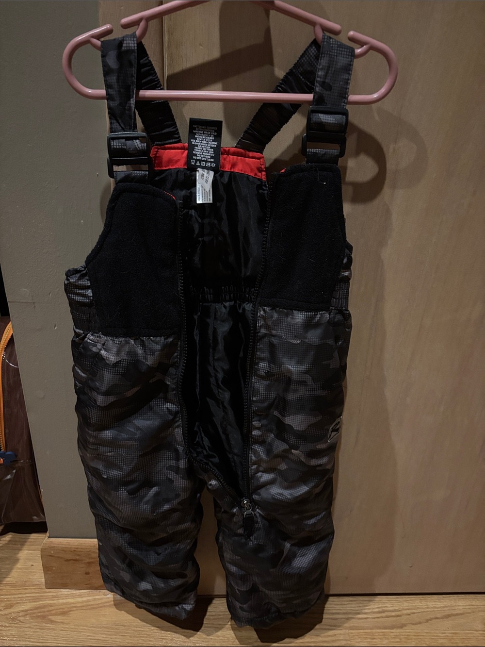 K-Way Black Camo Kids Snow Overalls with Red Trim
